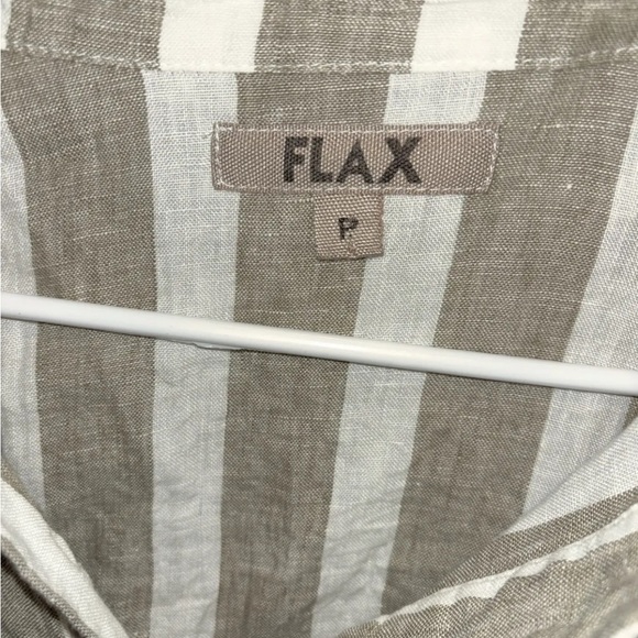 FLAX Linen Striped Button Down Blouse Top Small Lightweight V Neck Long Sleeve - Picture 2 of 5